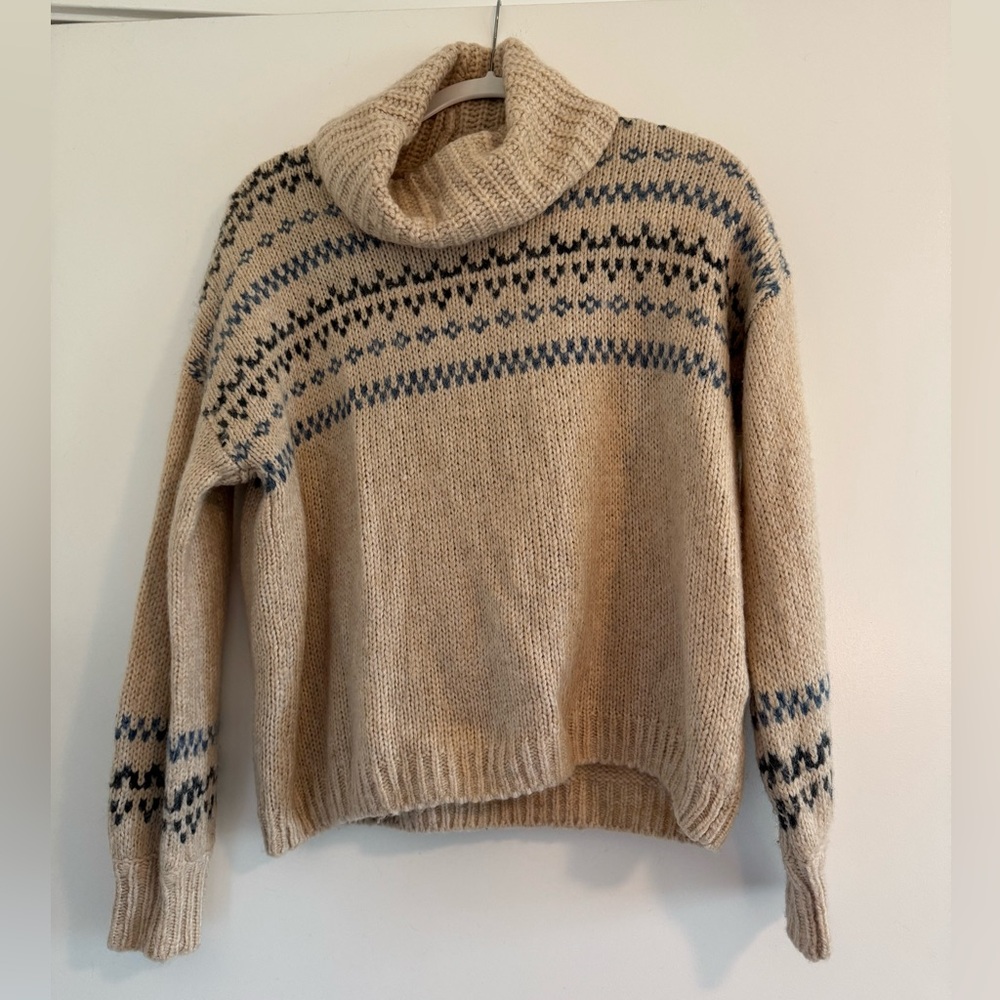 Madewell Somervell Fair Isle Turtleneck Sweater Tan Argyle